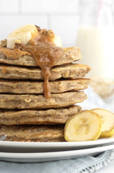 Whole Wheat Banana Nut Oat Pancakes by The BakerMama