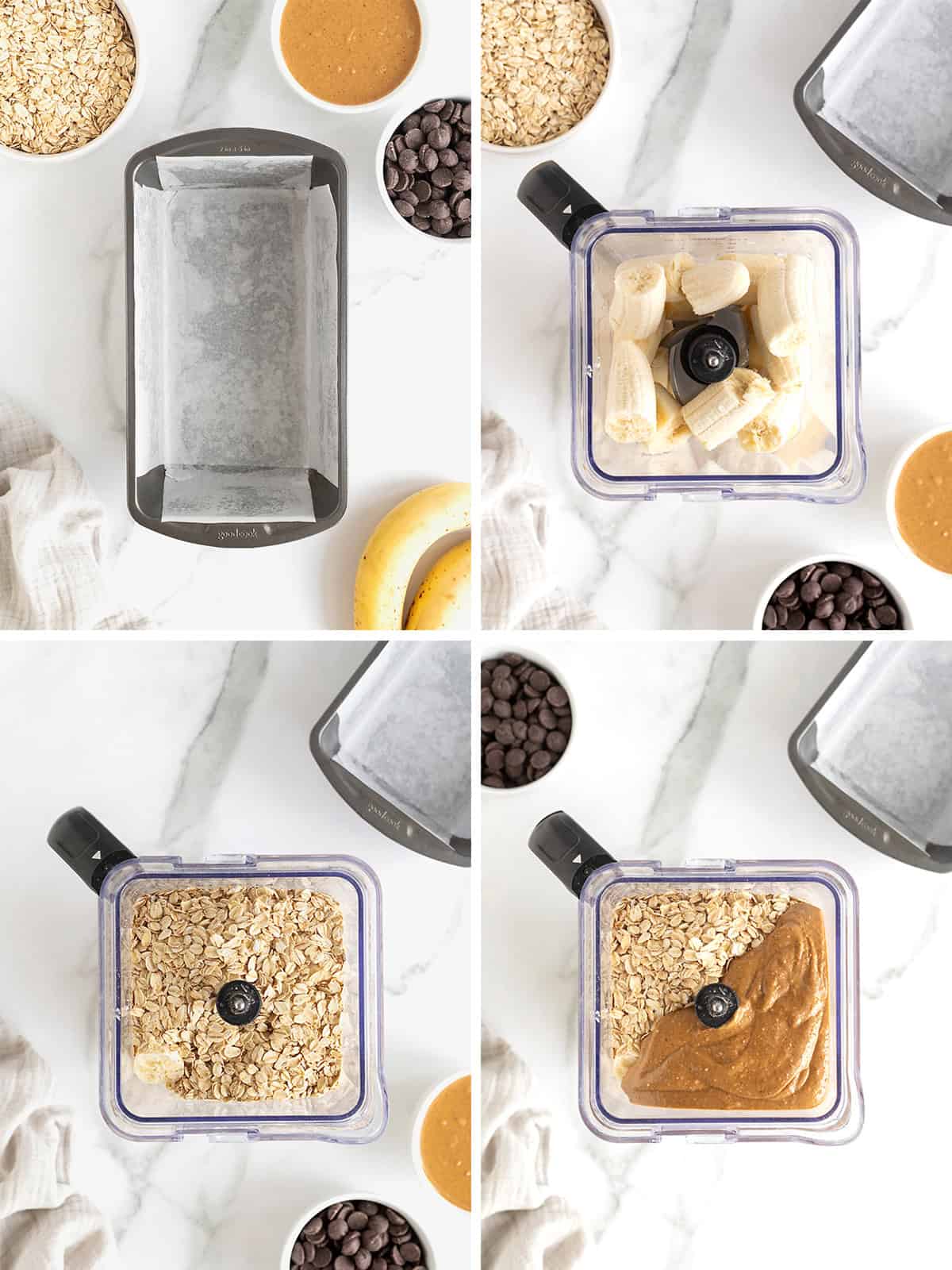 Steps to make 4-Ingredient Flourless Chocolate Chip Banana Bread.