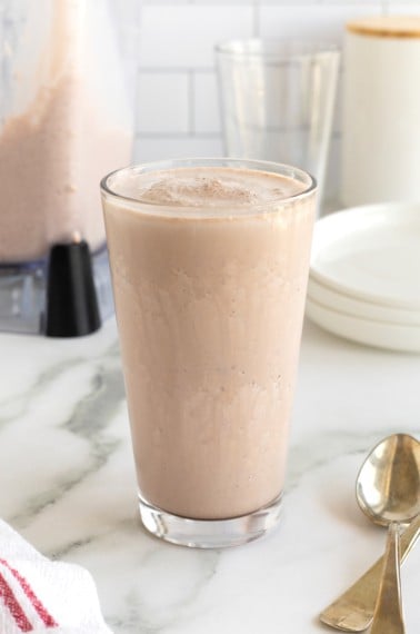 A clear glass filled with an homemade Wendy's frosty.