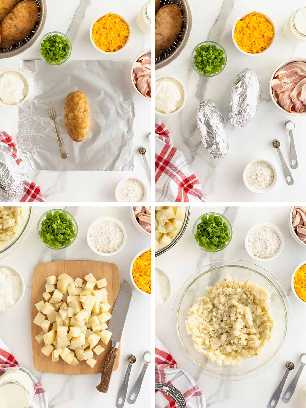 Steps to make baked potato soup.