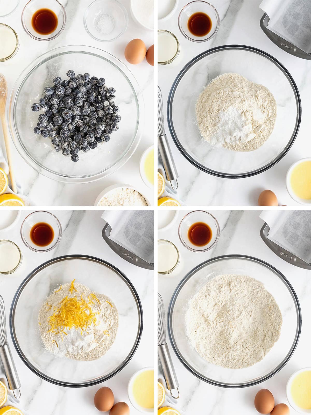 Steps to make lemon blueberry bread.